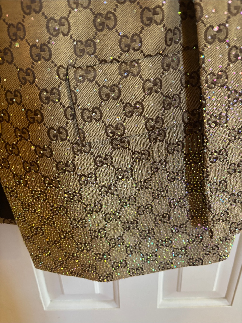 Gucci Beige Monogram GG Blazer with Red Corduroy Collar - Picture 3 of 5